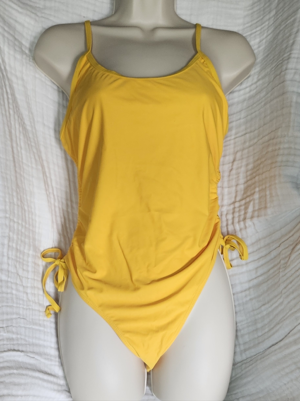 Yellow XL One-Piece Swimsuit with Side Ties